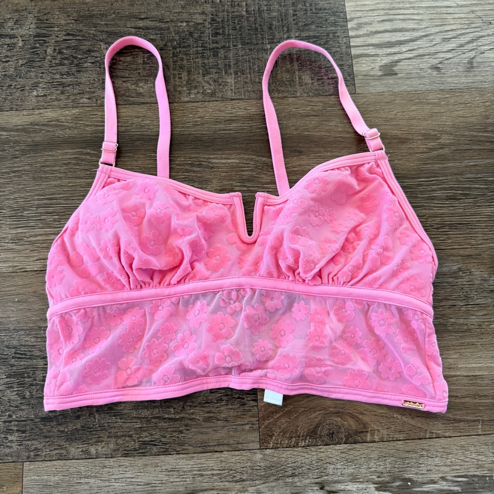 Victorias Secret pink lace flower bralette top New Small